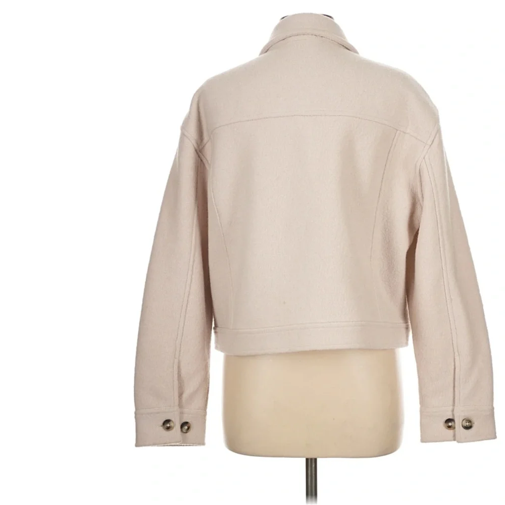 Quince Merino Wool Cropped Shirt Jacket In Heather Bone Size Large - Picture 5 of 10